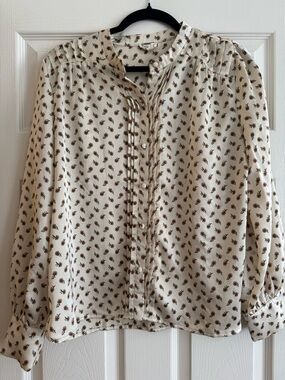 Cream Floral Pintuck Button-Front Blouse